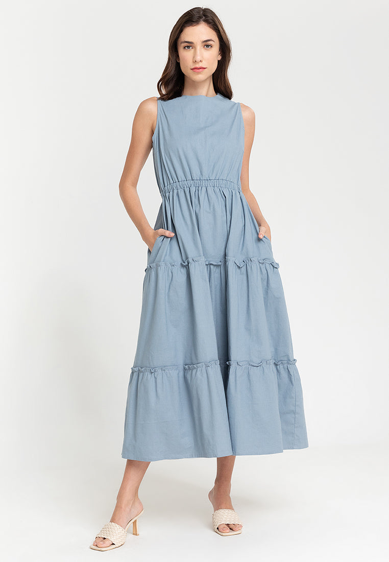 Maya Sleeveless Tiered Cotton Maxi Dress