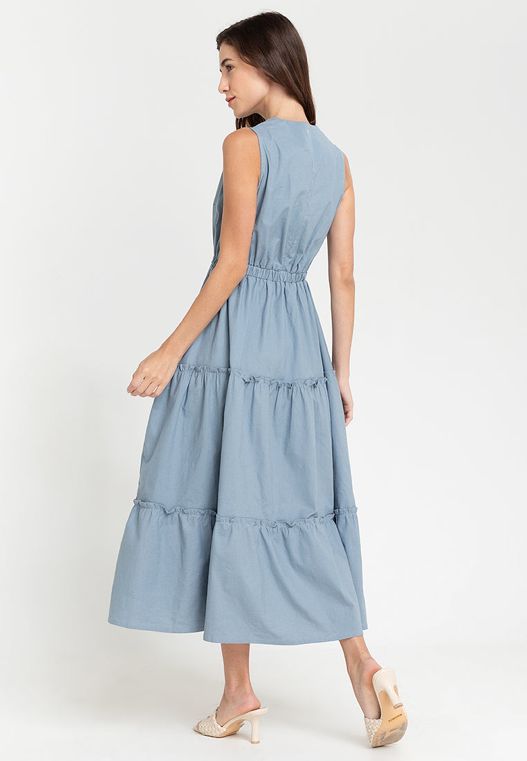 Maya Sleeveless Tiered Cotton Maxi Dress