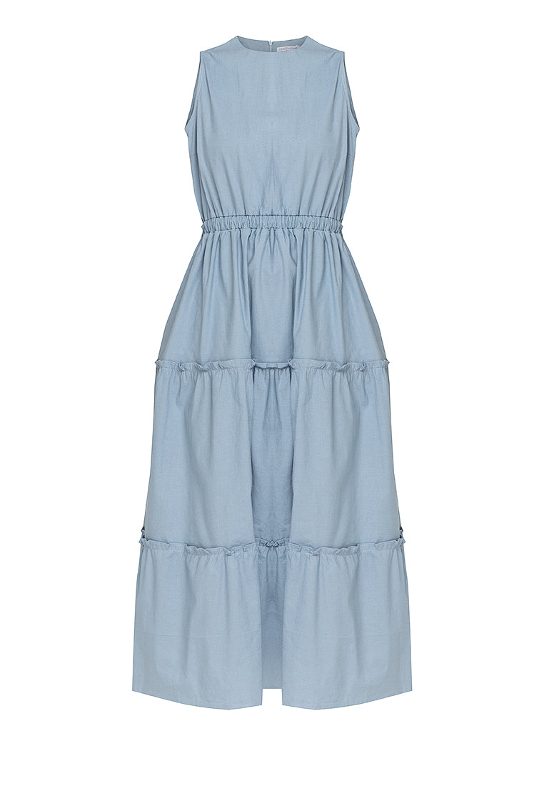Maya Sleeveless Tiered Cotton Maxi Dress