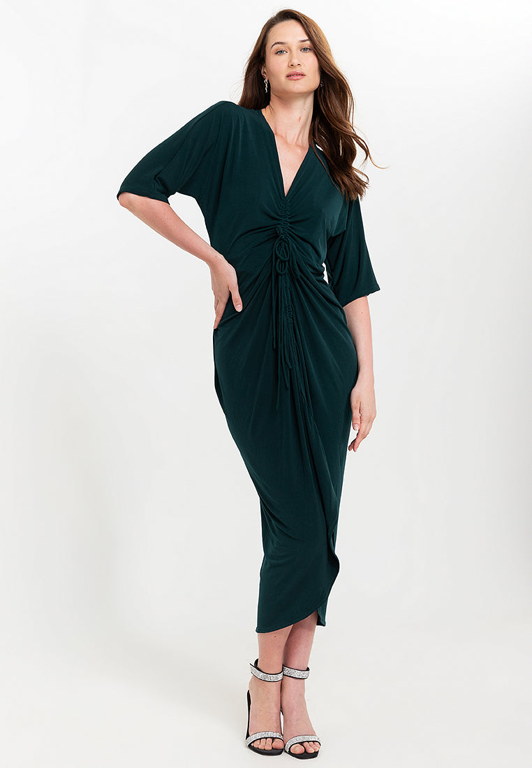 Tallula Shirred 3/4 Sleeves Jersey Maxi Dress