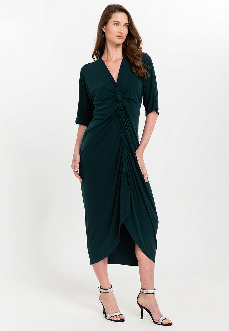 Tallula Shirred 3/4 Sleeves Jersey Maxi Dress