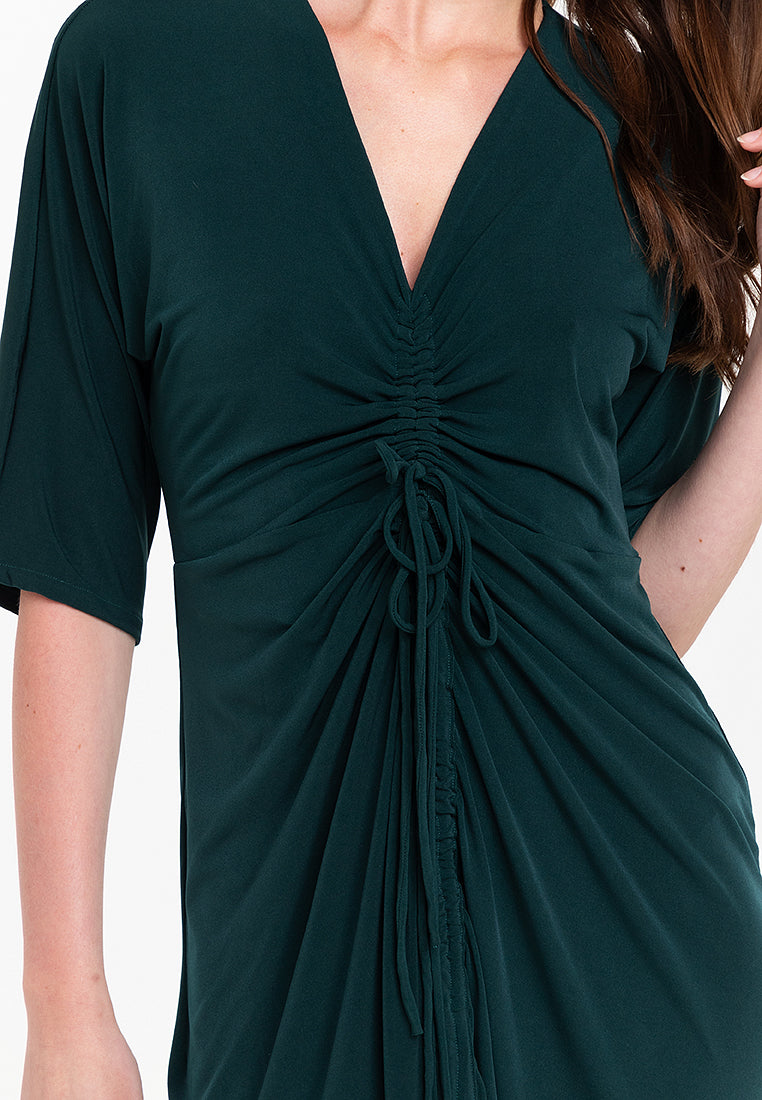 Tallula Shirred 3/4 Sleeves Jersey Maxi Dress