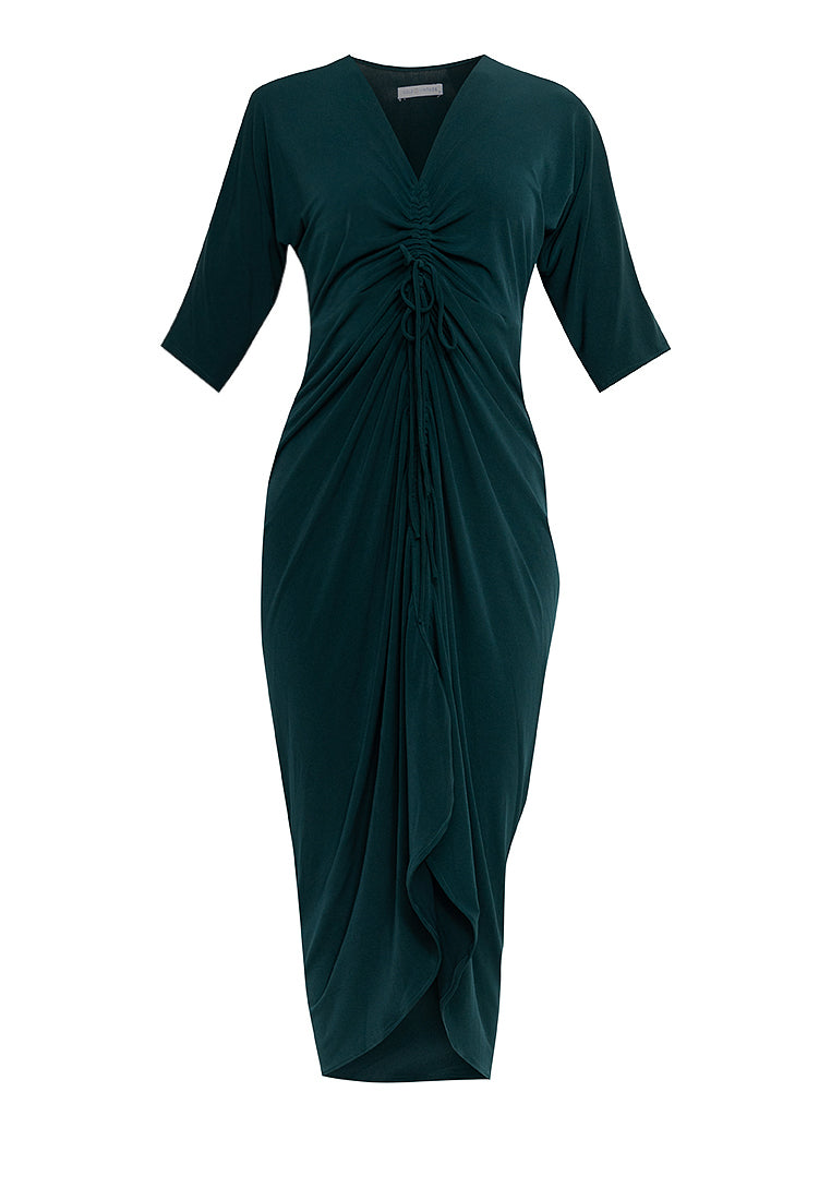 Tallula Shirred 3/4 Sleeves Jersey Maxi Dress