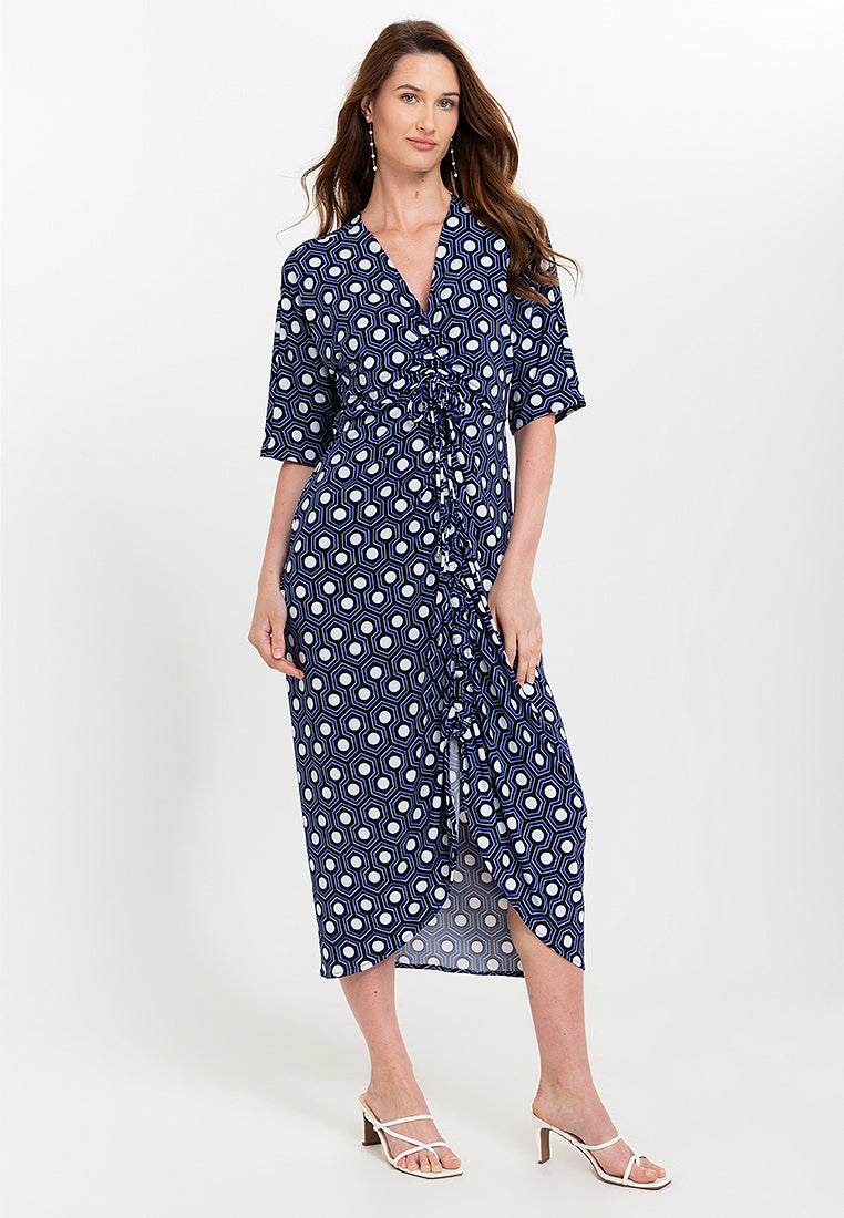 Tallula Shirred 3/4 Sleeves Jersey Maxi Dress