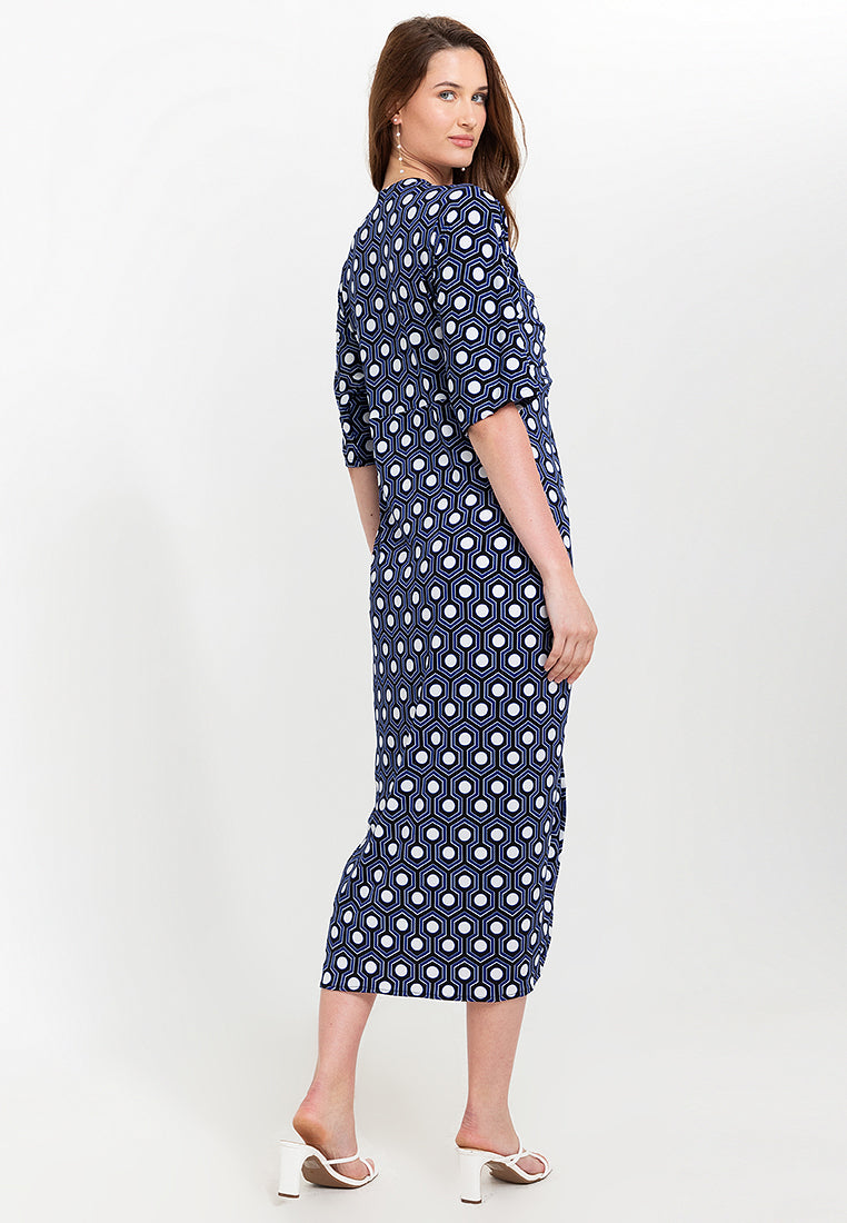 Tallula Shirred 3/4 Sleeves Jersey Maxi Dress