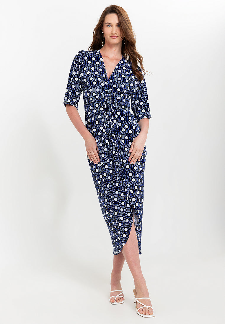 Tallula Shirred 3/4 Sleeves Jersey Maxi Dress