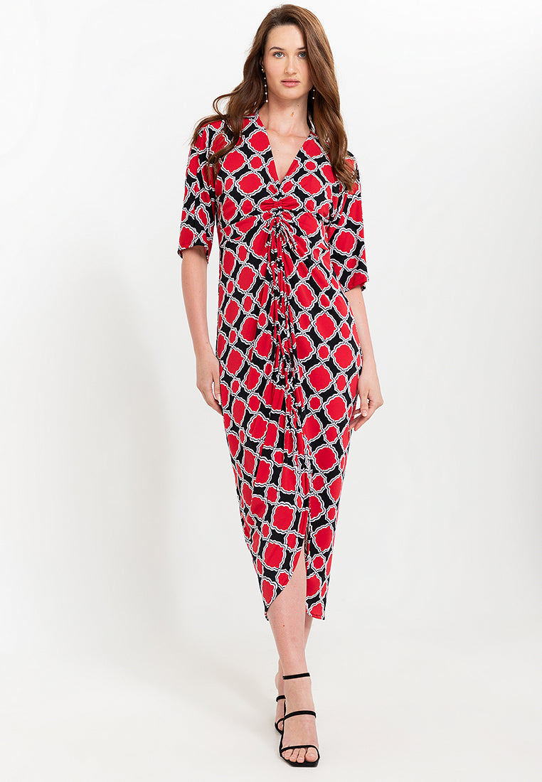Tallula Shirred 3/4 Sleeves Jersey Maxi Dress