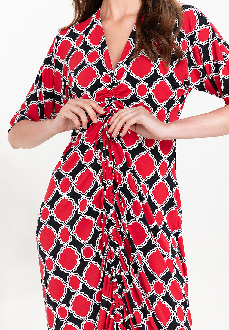 Tallula Shirred 3/4 Sleeves Jersey Maxi Dress