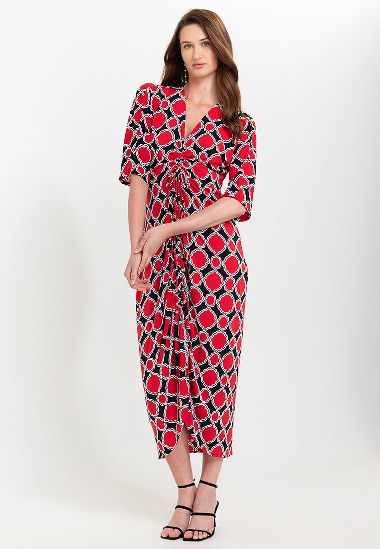 Tallula Shirred 3/4 Sleeves Jersey Maxi Dress