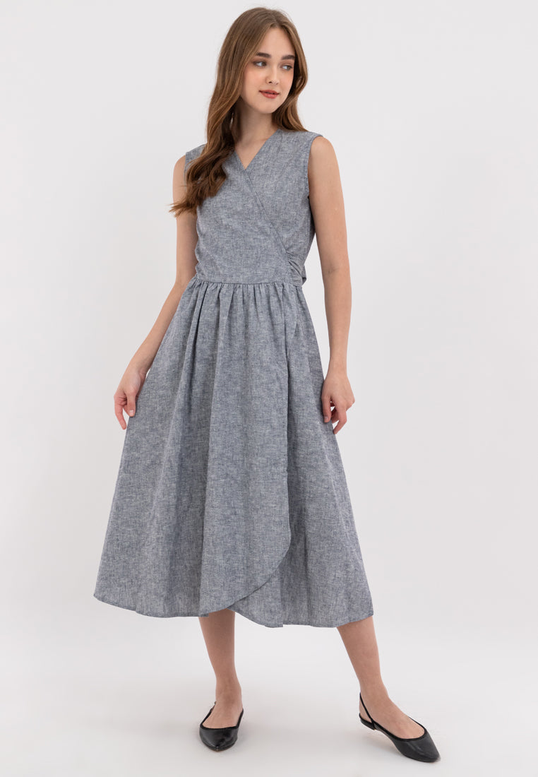 Tamia Sleeveless Self-Tie Ribbon Midi Dress
