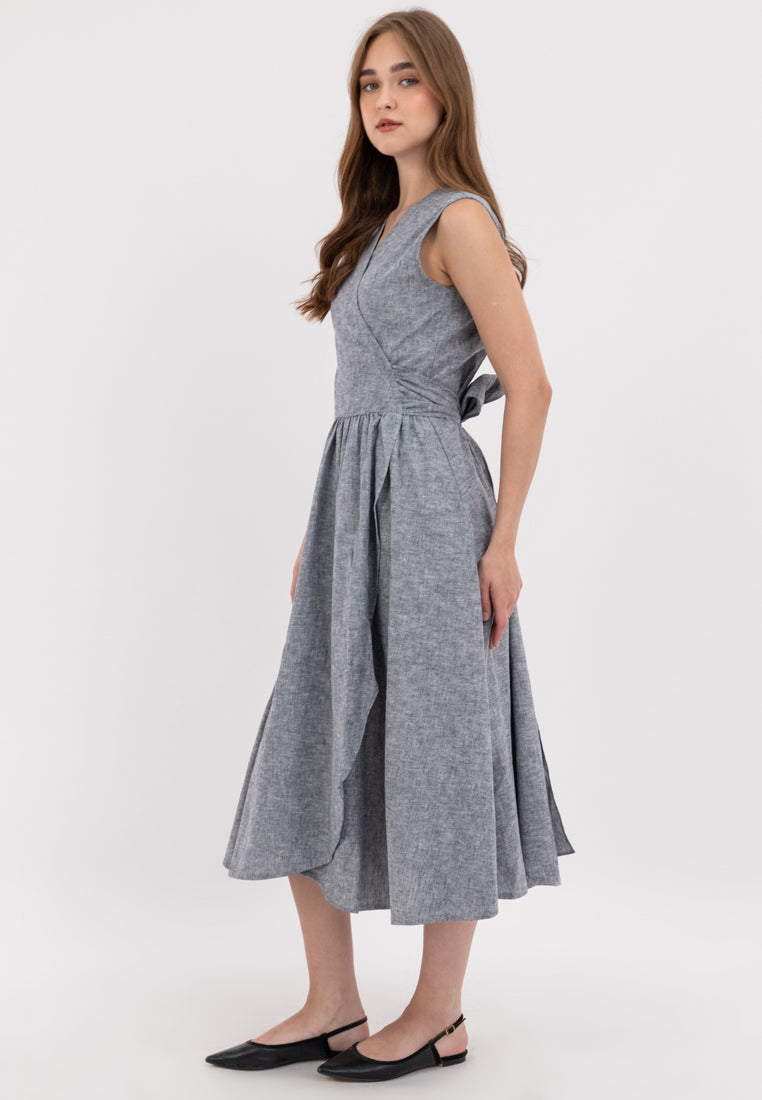 Tamia Sleeveless Self-Tie Ribbon Midi Dress