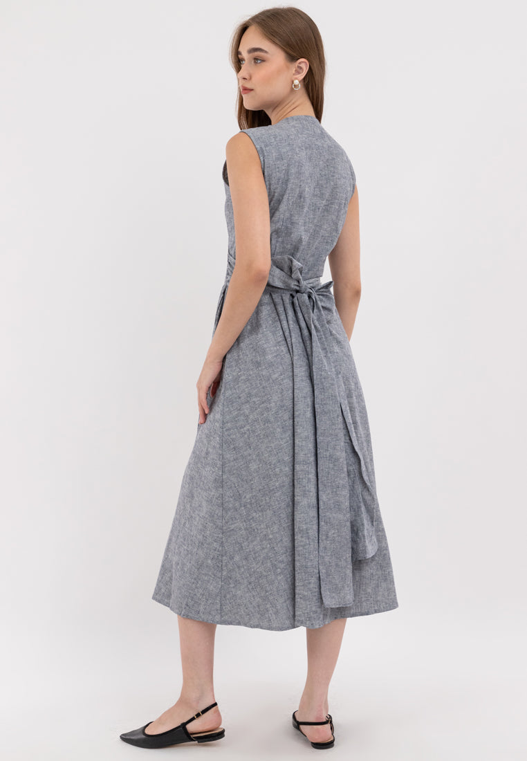 Tamia Sleeveless Self-Tie Ribbon Midi Dress