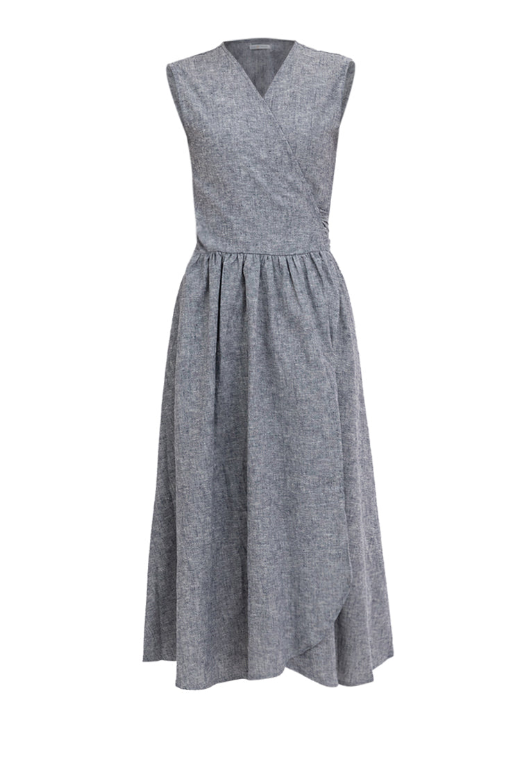 Tamia Sleeveless Self-Tie Ribbon Midi Dress
