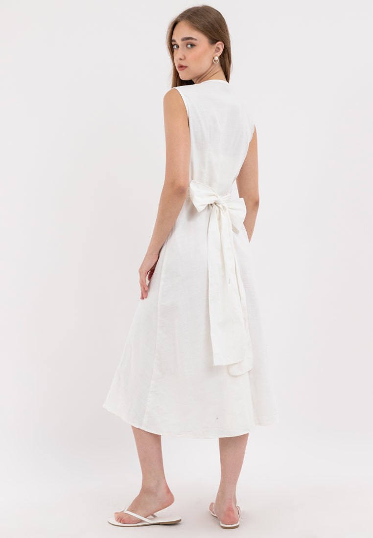 Tamia Sleeveless Self-Tie Ribbon Midi Dress