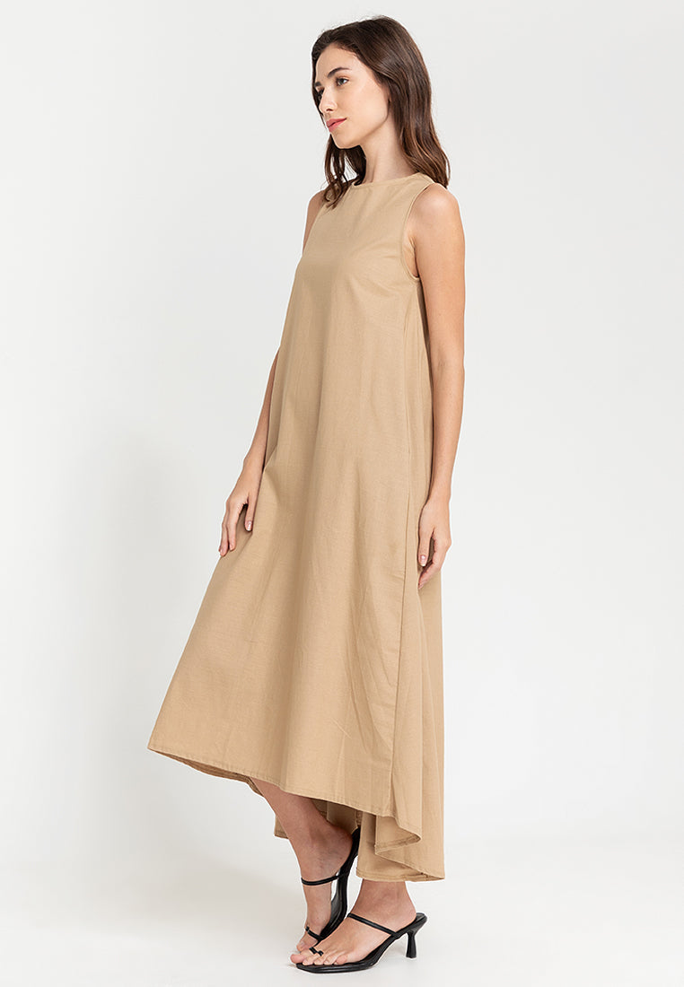 Yvonne Sleeveless A-Line Linen Maxi Dress