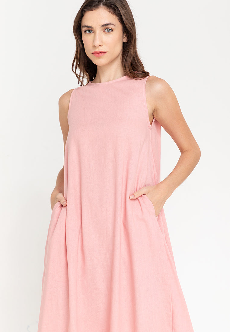 Yvonne Sleeveless A-Line Linen Maxi Dress