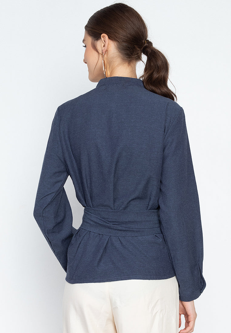 Enrica Mandarin Collar Tie-Detail Top