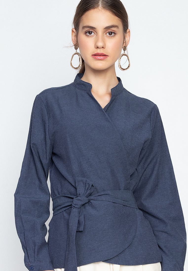 Enrica Mandarin Collar Tie-Detail Top