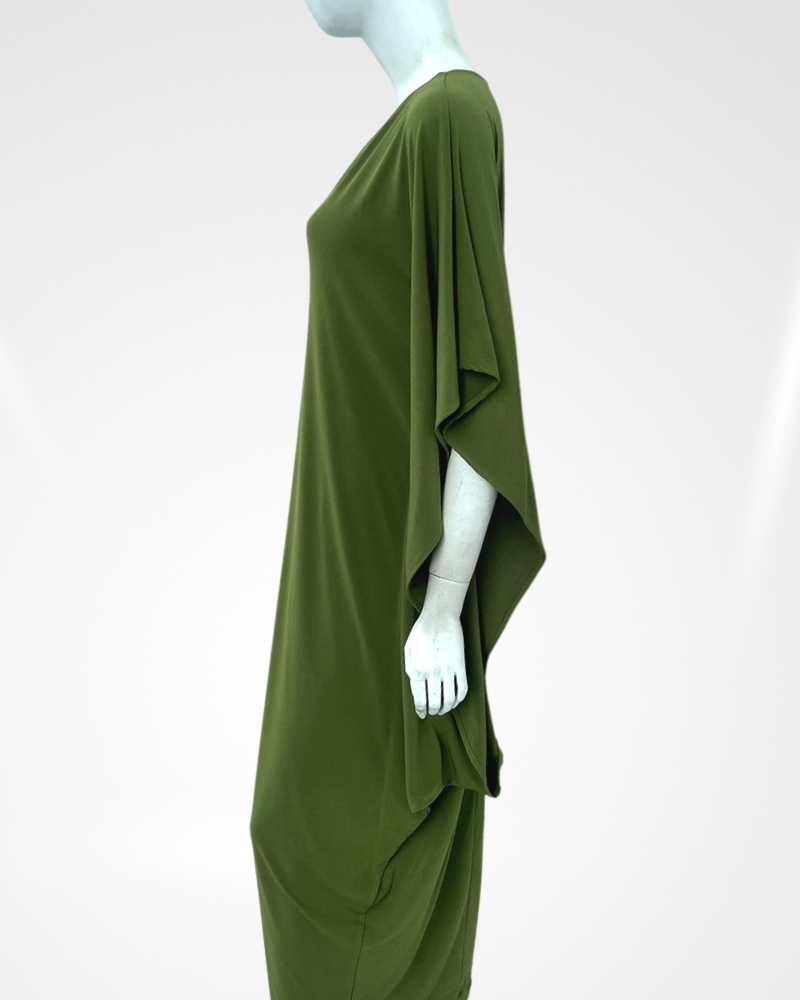 Adela V-Neck Draped Hem Dress