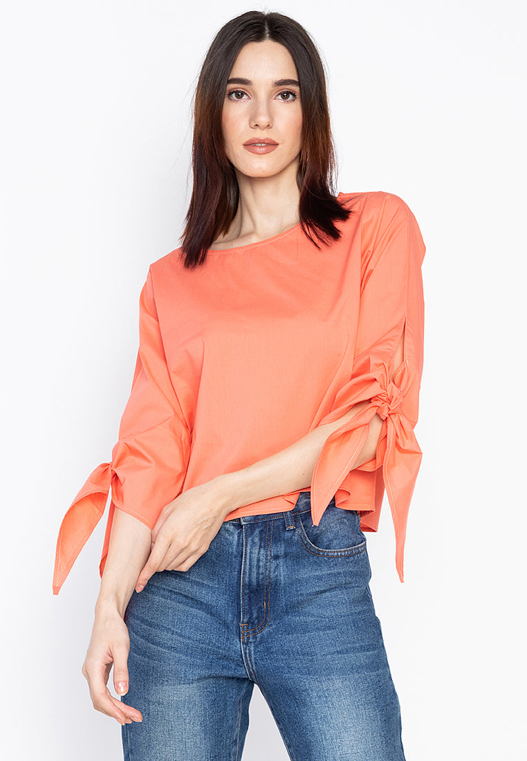 Beronia Knot Tie Sleeves Cotton Top