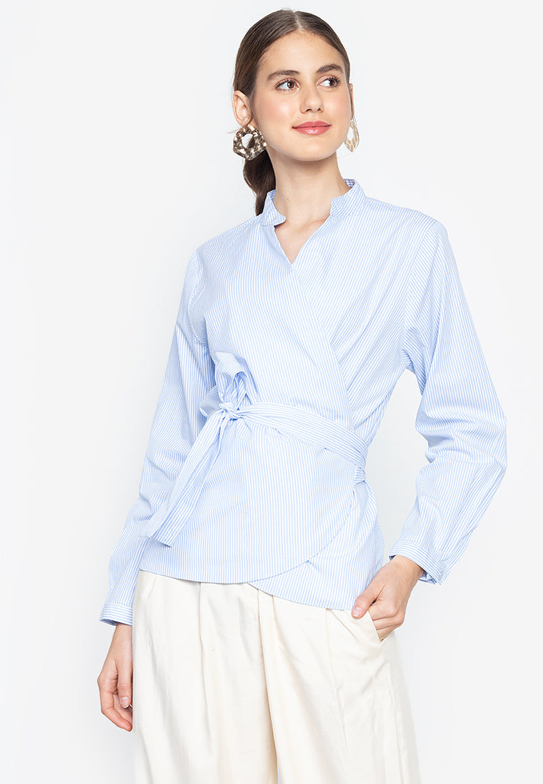 Enrica Mandarin Collar Tie-Detail Top