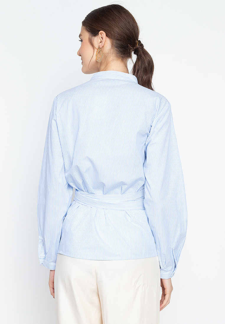 Enrica Mandarin Collar Tie-Detail Top