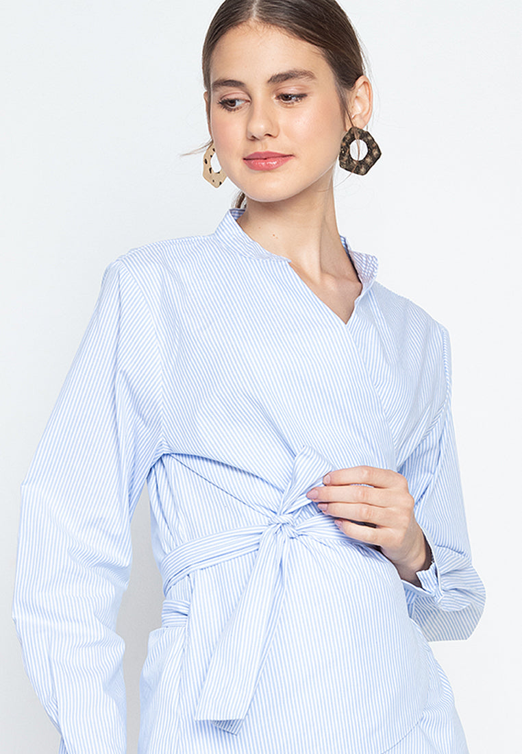 Enrica Mandarin Collar Tie-Detail Top