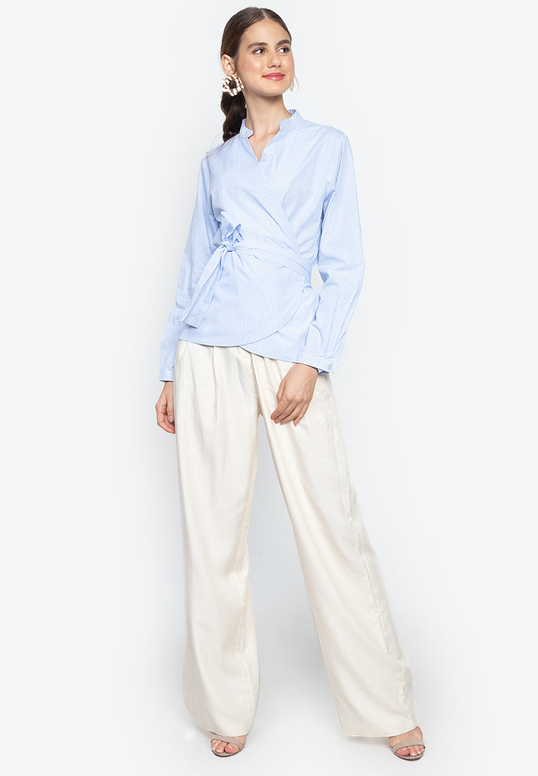 Enrica Mandarin Collar Tie-Detail Top