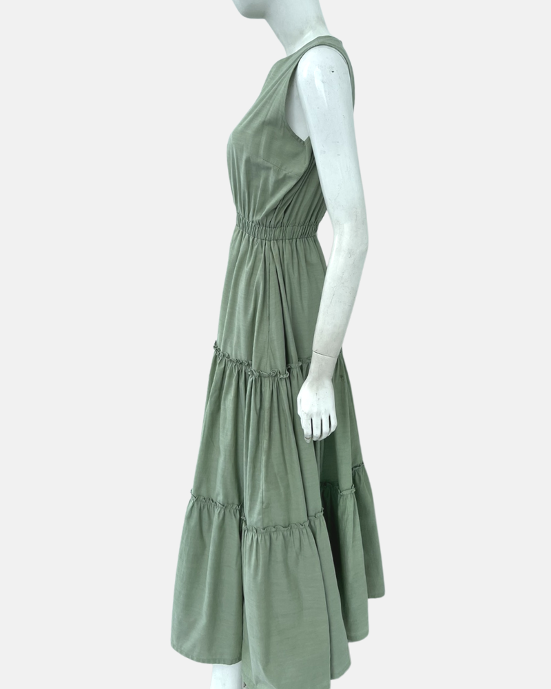 Maya Sleeveless Tiered Cotton Maxi Dress