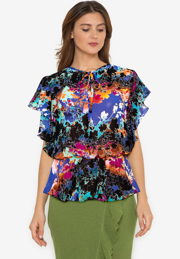 Farris Ruffle-Sleeve Peplum Top
