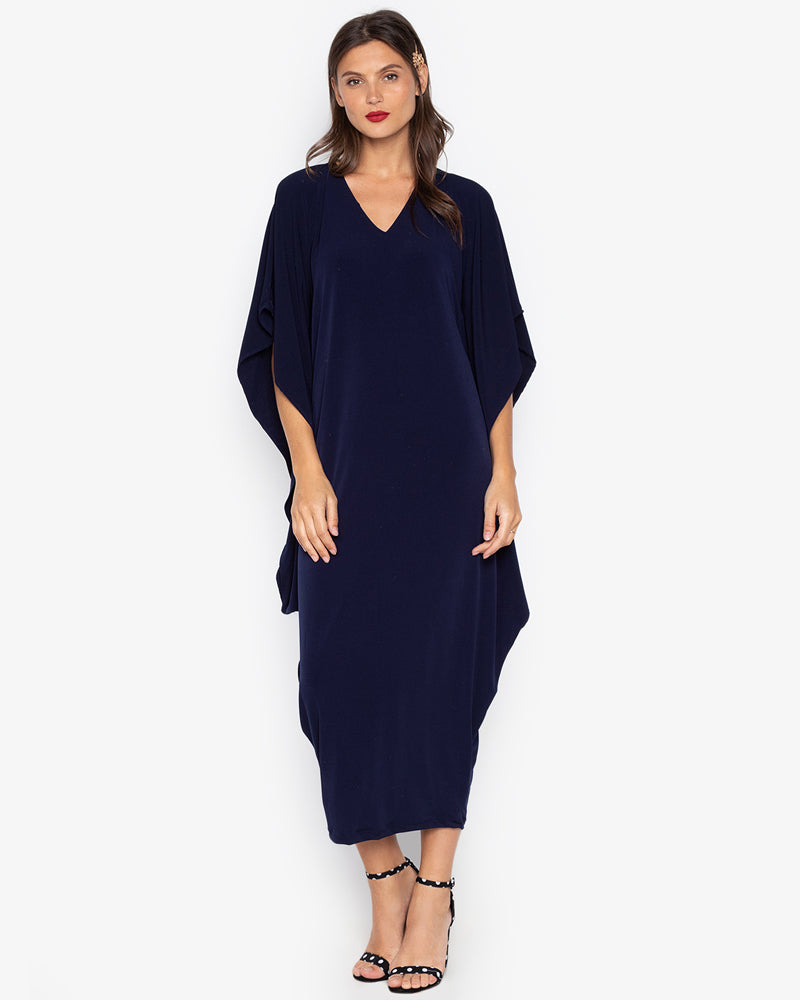 Adela V-Neck Draped Hem Dress