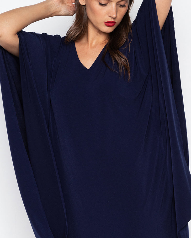 Adela V-Neck Draped Hem Dress