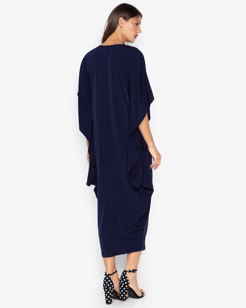 Adela V-Neck Draped Hem Dress
