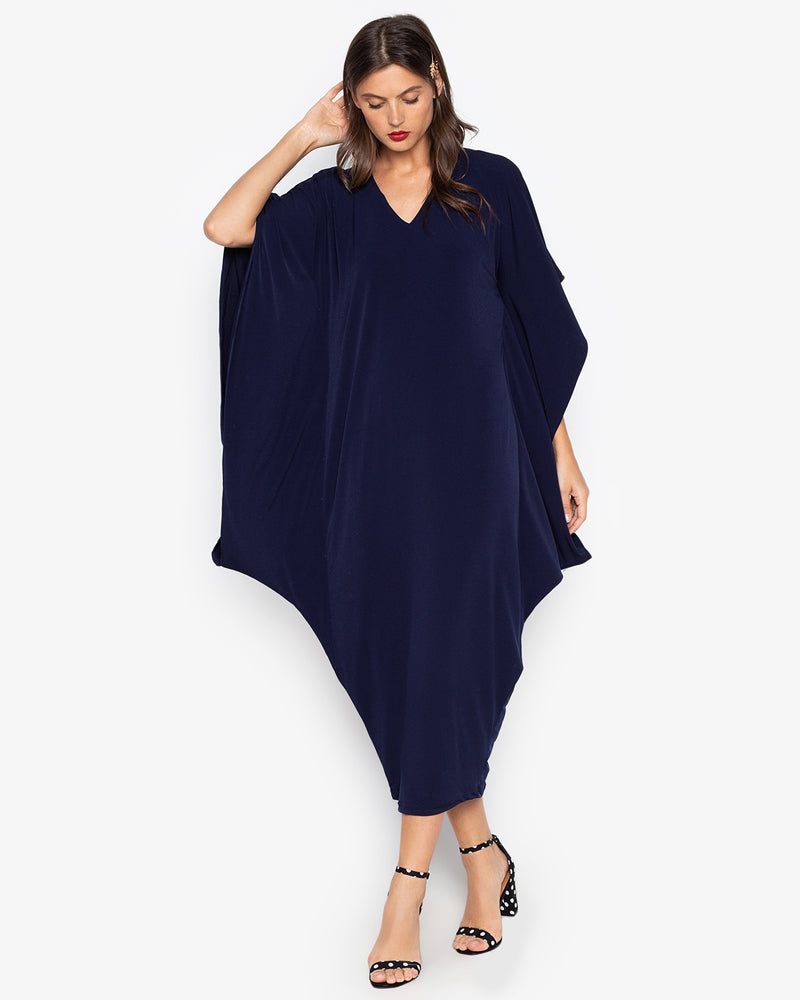 Adela V-Neck Draped Hem Dress