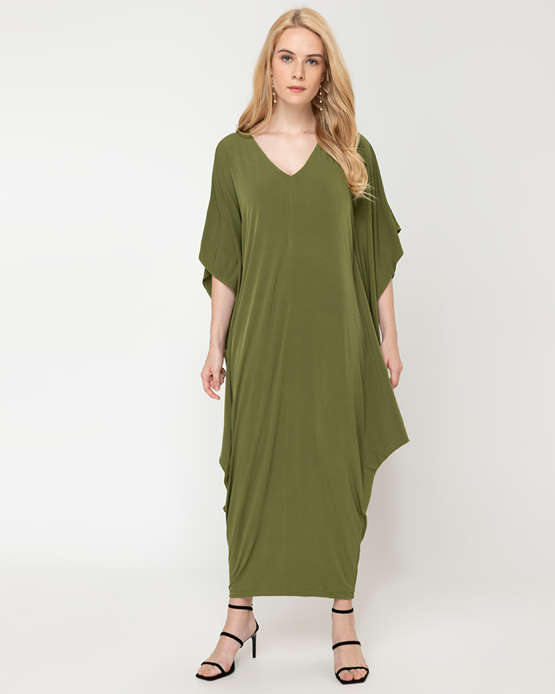 Adela V-Neck Draped Hem Dress