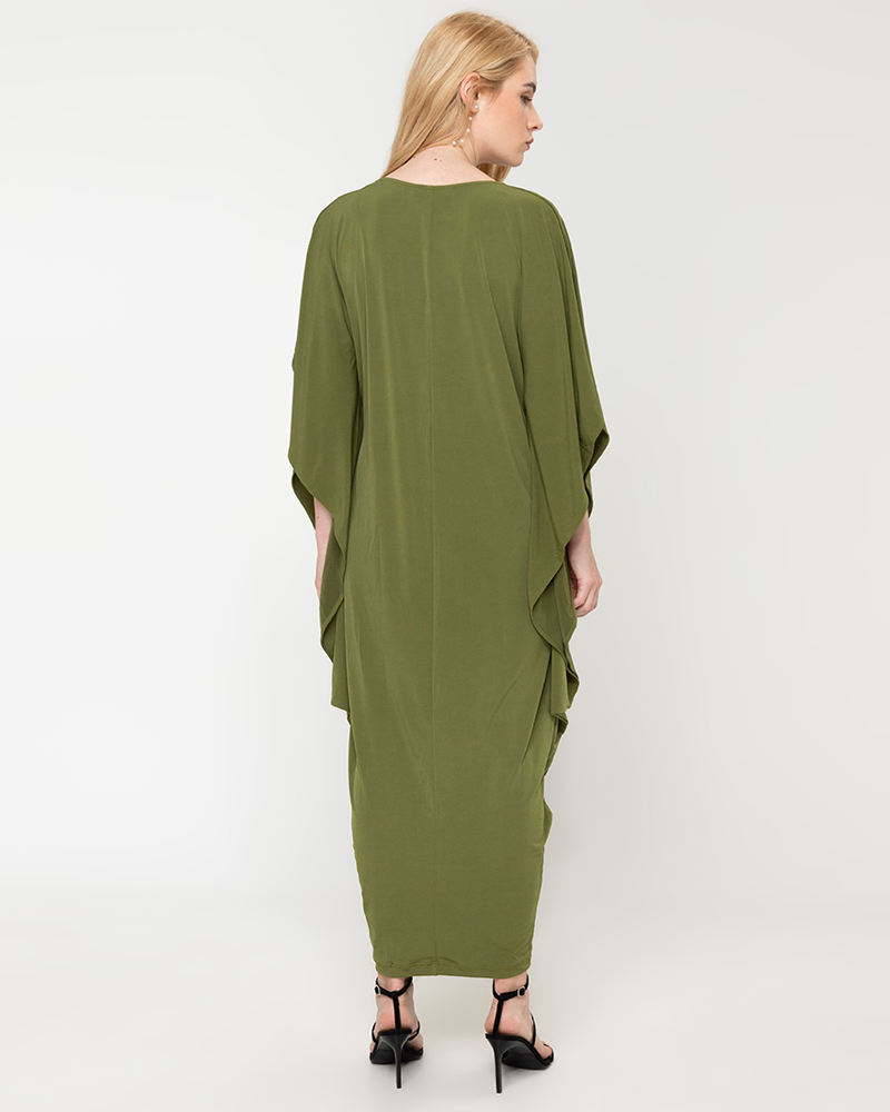 Adela V-Neck Draped Hem Dress