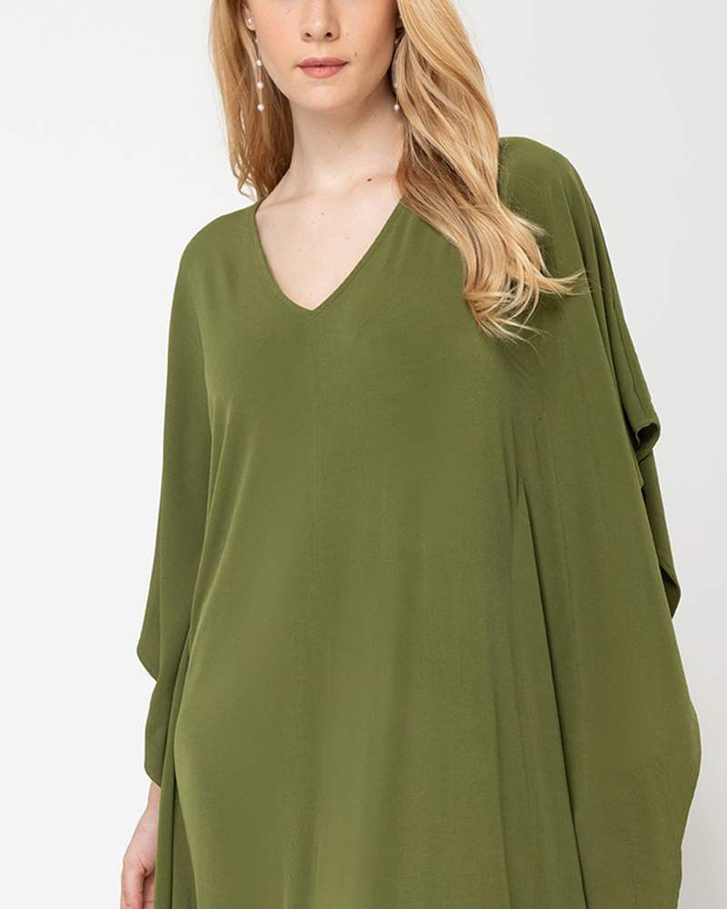 Adela V-Neck Draped Hem Dress