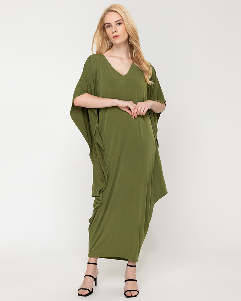 Adela V-Neck Draped Hem Dress