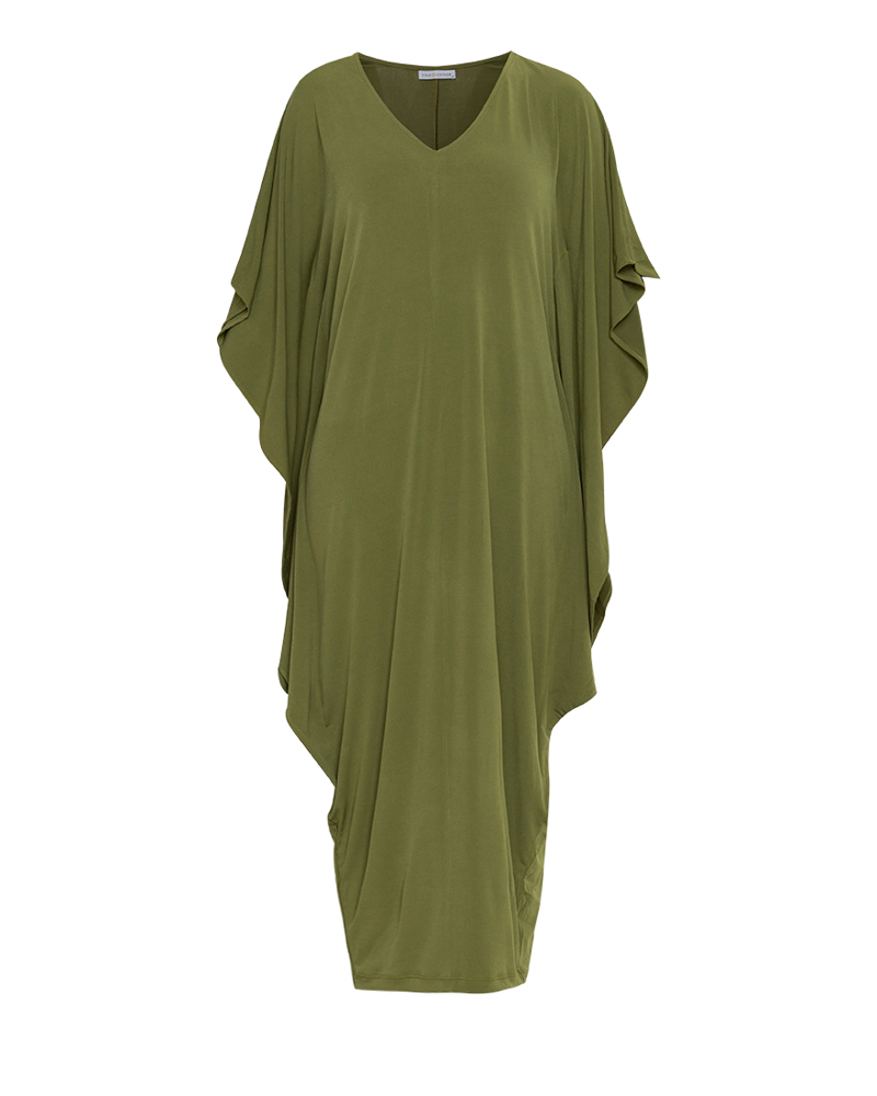 Adela V-Neck Draped Hem Dress