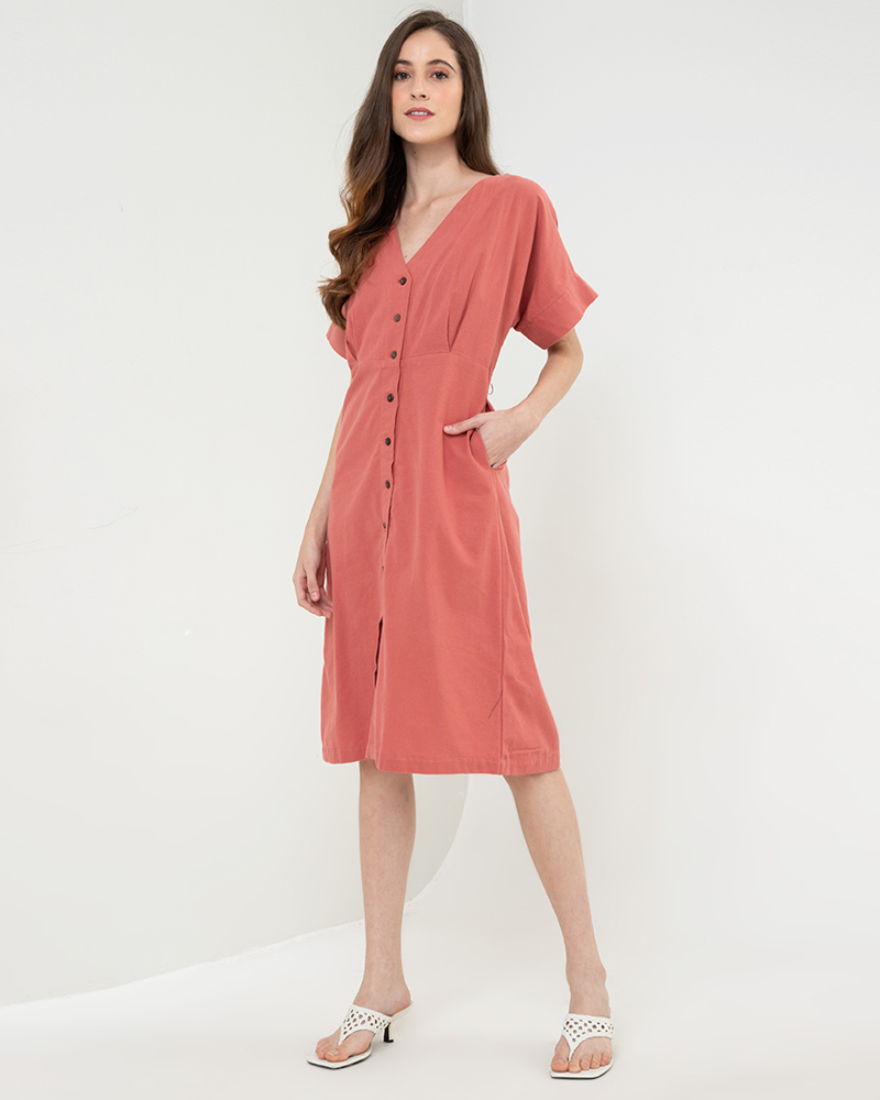 Alena Button Down Linen Short Dress