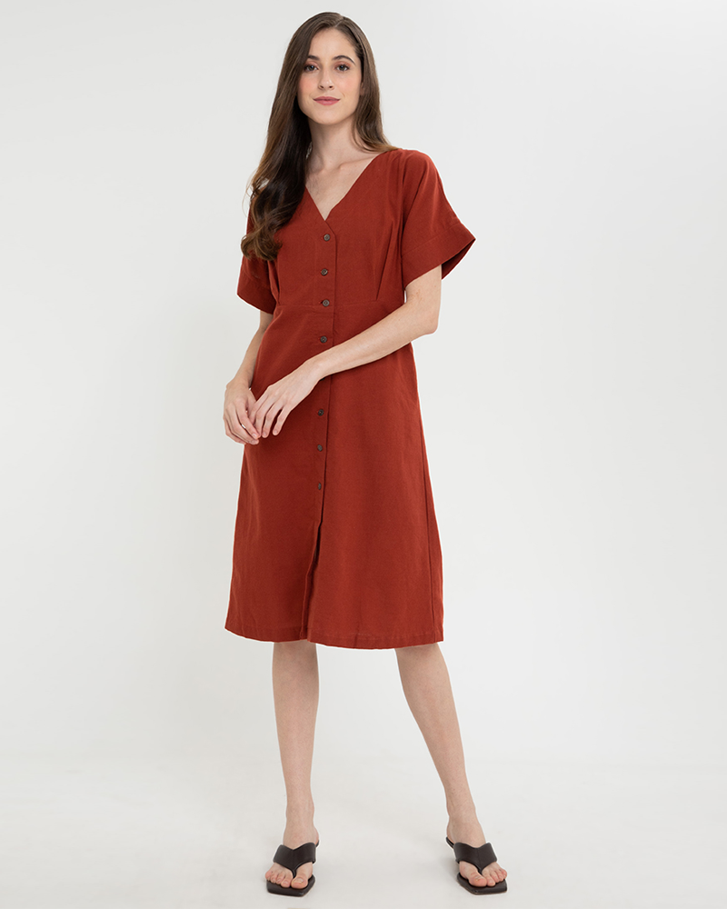 Alena Button Down Linen Short Dress