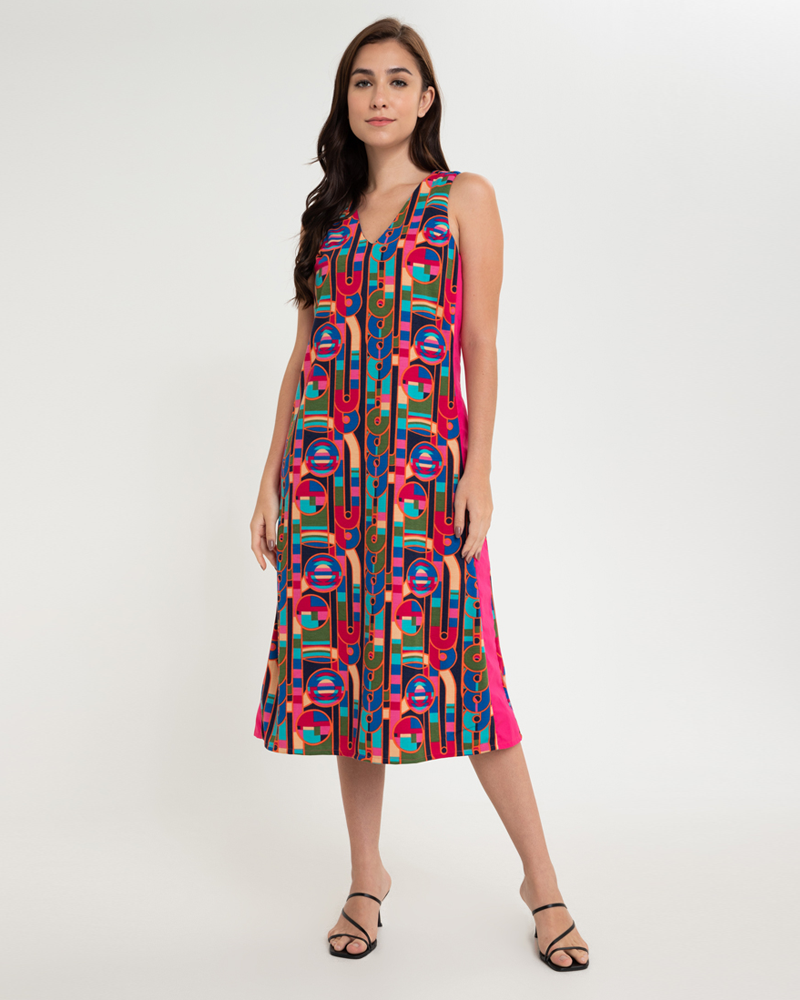 Amaya Graphic Printed Stretch V-Neck Dress