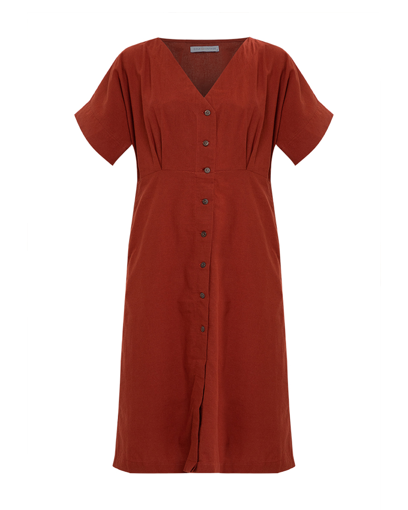 Alena Button Down Linen Short Dress