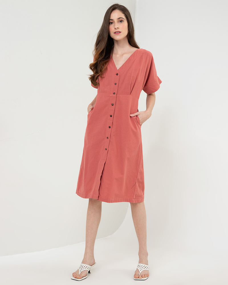 Alena Button Down Linen Short Dress