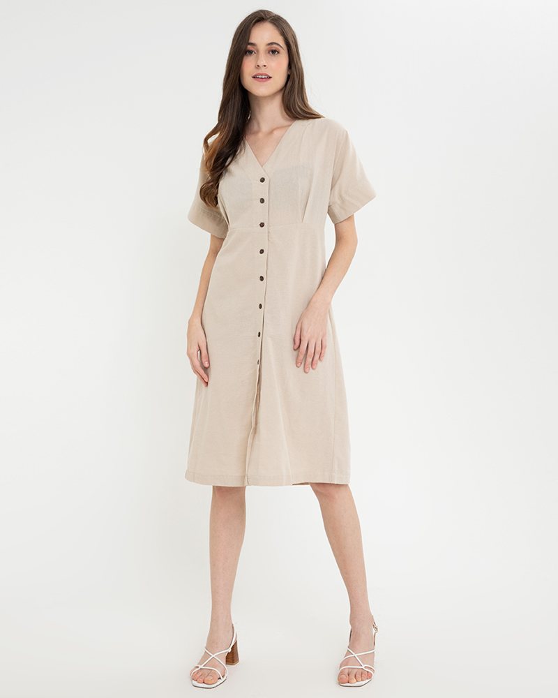 Alena Button Down Linen Short Dress