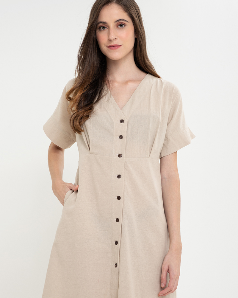 Alena Button Down Linen Short Dress