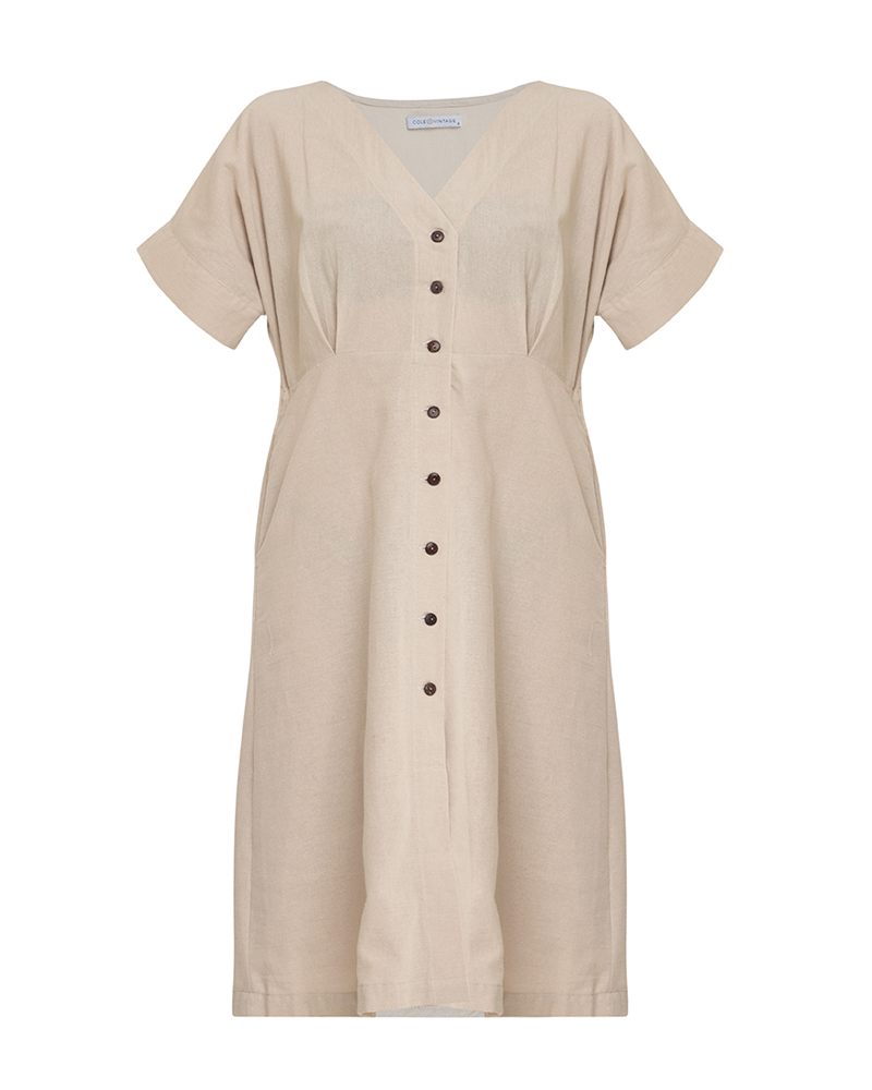 Alena Button Down Linen Short Dress