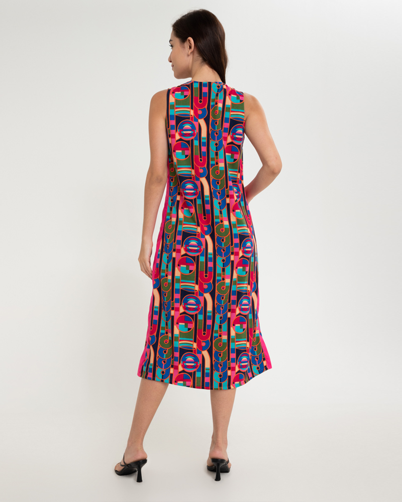 Amaya Graphic Printed Stretch V-Neck Dress