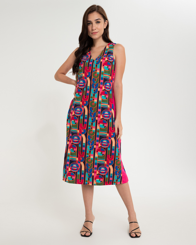 Amaya Graphic Printed Stretch V-Neck Dress