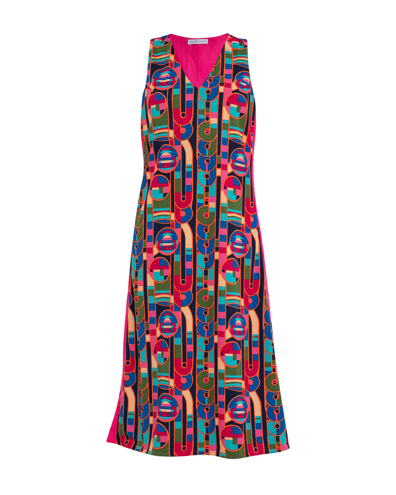 Amaya Graphic Printed Stretch V-Neck Dress